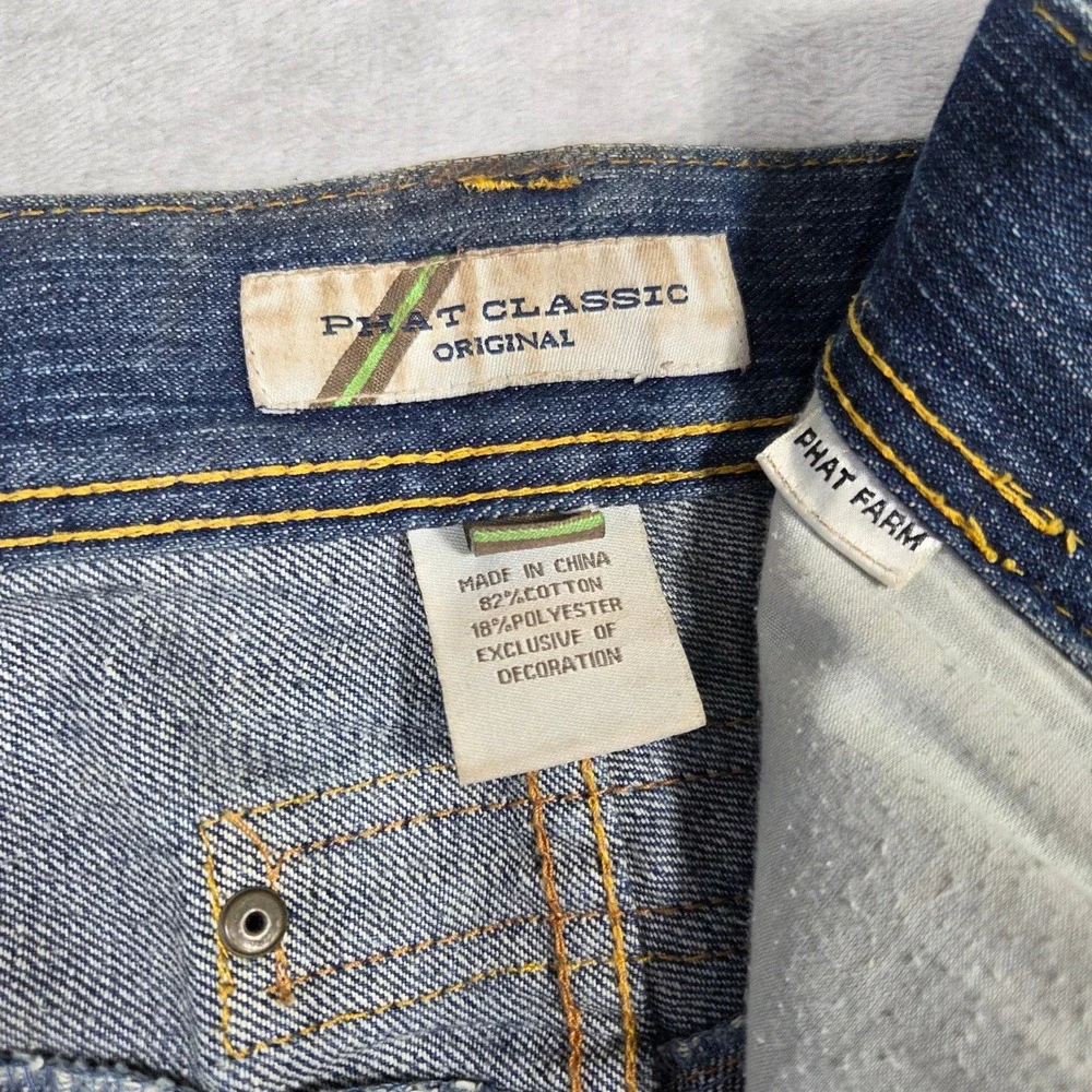 Y2k Phat Farm Mens Baggy Wide Leg Grunge Punk Skater‎ Denim Shorts Size 44 2000s